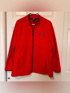 Lands’ End Fleece Jacket Women's XL (18) Full Zip Up Red w/ Blue Trim EUC